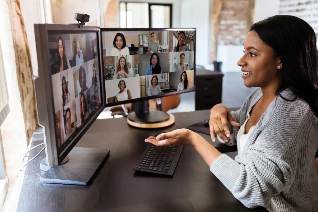 Teleconferences to meet with her diverse colleagues