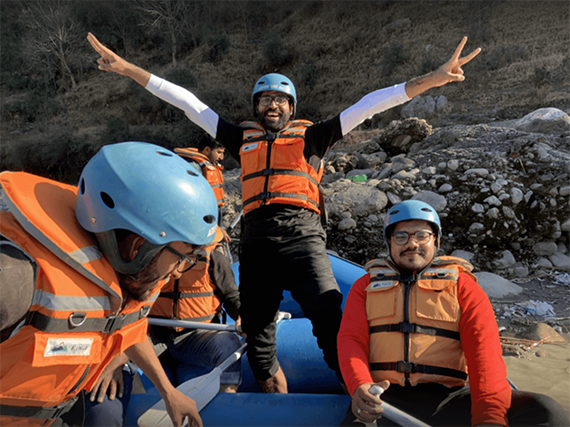 Employees enjoying rafting on Walee's annual meetup at Shogran