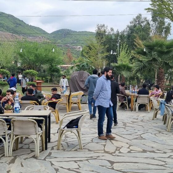 Attendees enjoying breakfast with a view